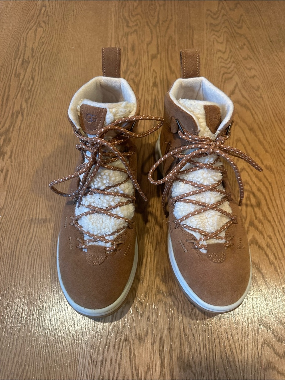 Cozy UGG Tan Suede Sherpa Lace-Up Boots